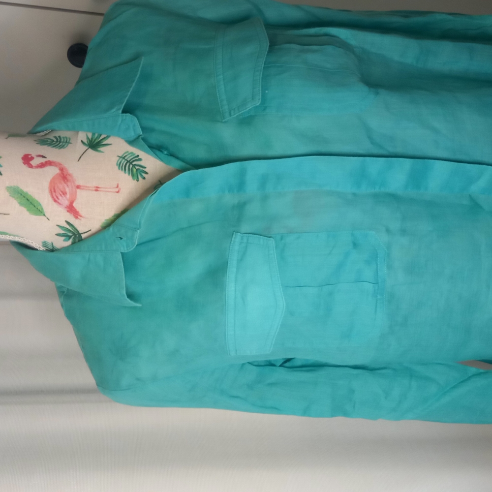 Sportscraft long sleeve shirt, teal coloured, roll up sleeve option (10) - Picture 2 of 5